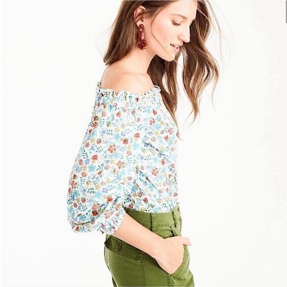 LIBERTY ART FABRICS for J. Crew Floral Off-Shoulder Blouse Size 8 - Picture 2 of 8